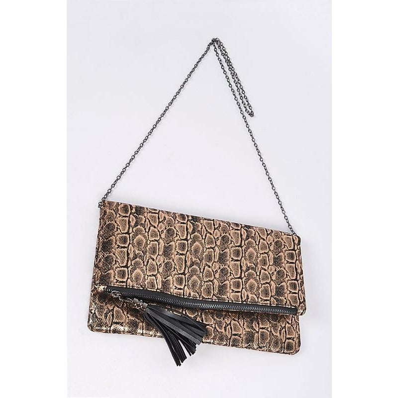 Snakeskin Shimmer Clutch w/Tassel