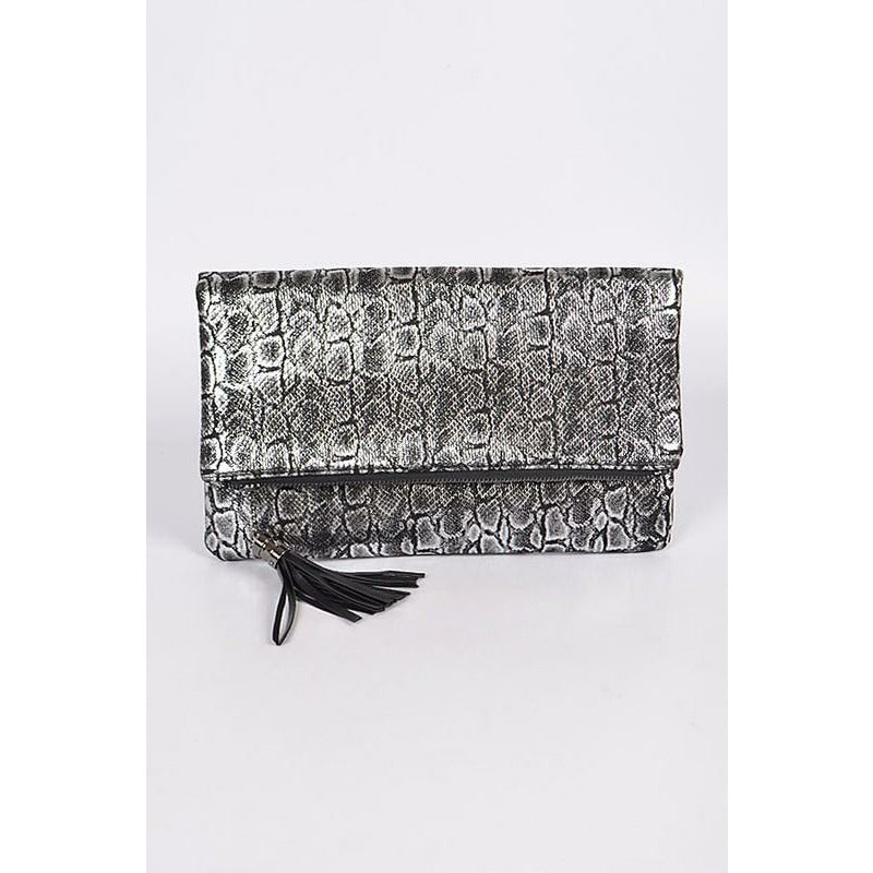 Snakeskin Shimmer Clutch w/Tassel