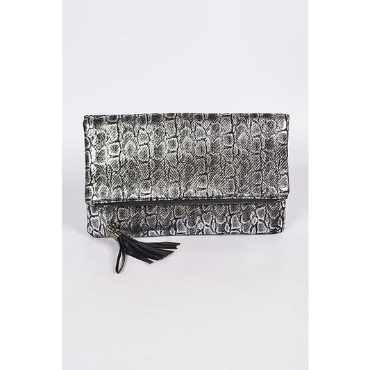 Snakeskin Shimmer Clutch w/Tassel