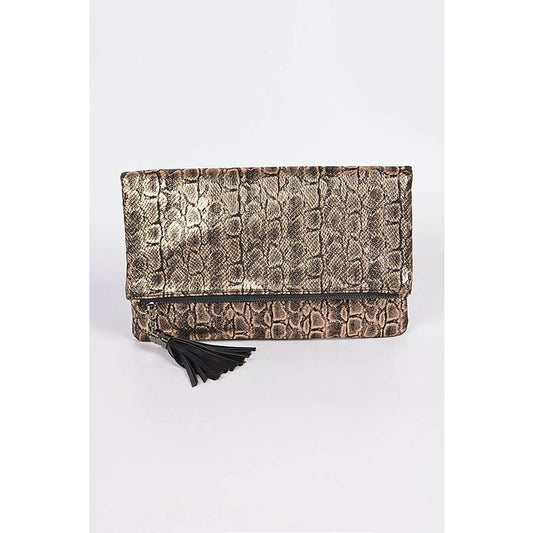 Snakeskin Shimmer Clutch w/Tassel