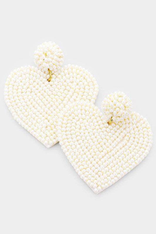 Post Seed Bead Heart Drop Earrings