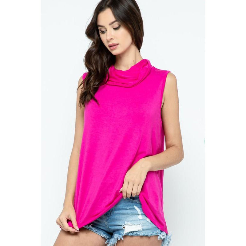 Solid Sleeveless Cowl Neck/Mask Top