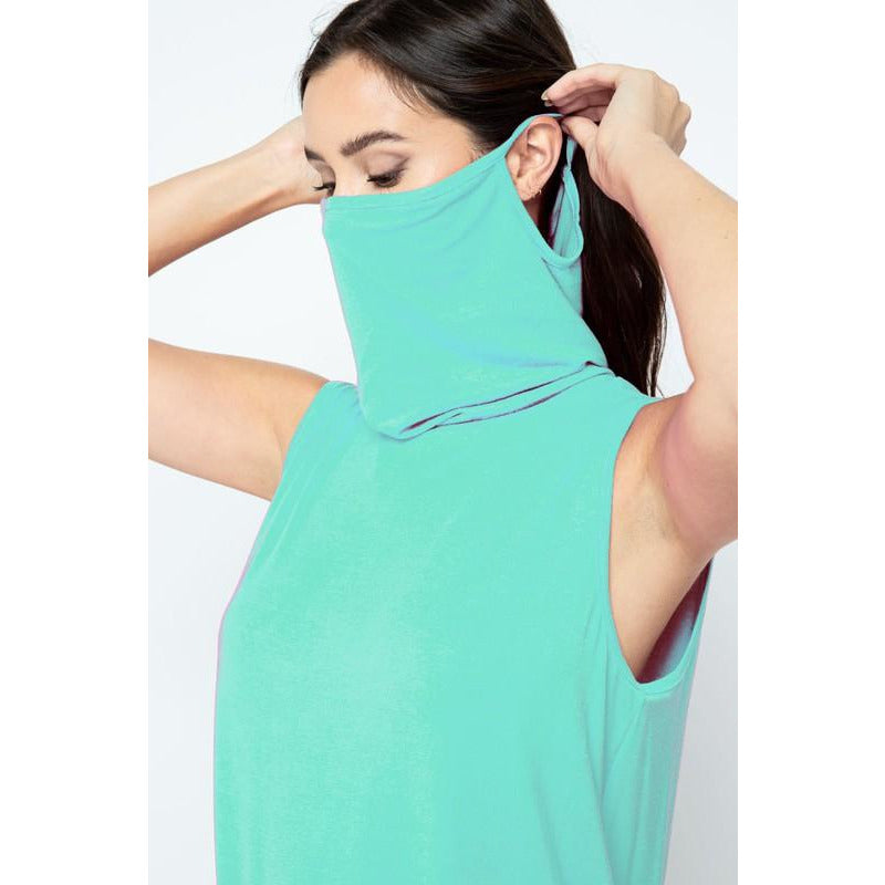Solid Sleeveless Cowl Neck/Mask Top