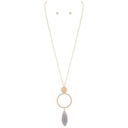 Metal Ring & Teardrop Pendant Necklace
