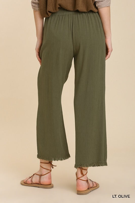 Solid Wide Leg Fray Hem Pant