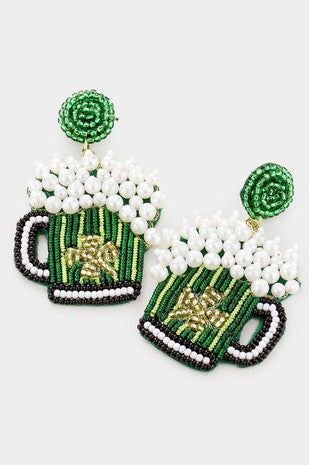 Pearl Beer Mug St. Patrick's Day Beaded Earring