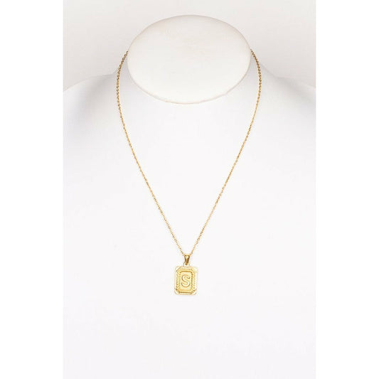 Rectangle Block Initial Necklace-Gold