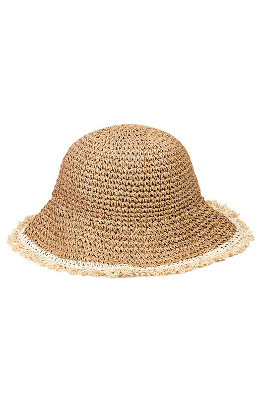 Frayed Edge Straw Bucket Hat
