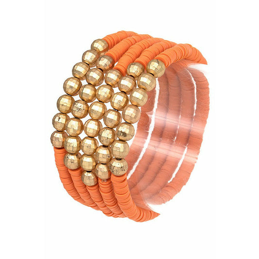 Rubber Disk & Gold Beaded Bracelet Set
