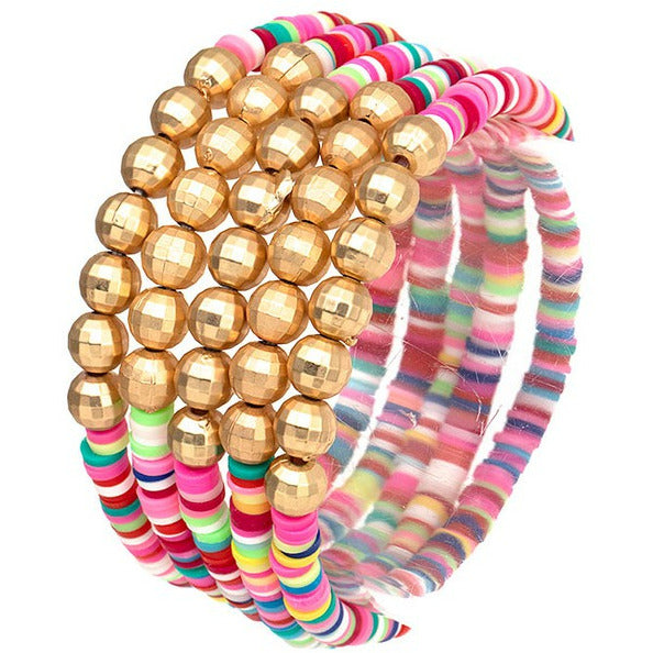 Rubber Disk & Gold Beaded Bracelet Set