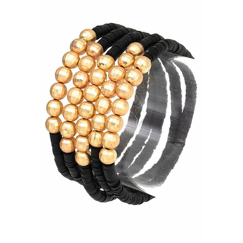 Rubber Disk & Gold Beaded Bracelet Set