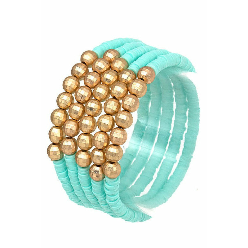 Rubber Disk & Gold Beaded Bracelet Set