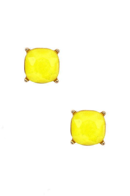Square Faceted Glitter Stone Stud Earring