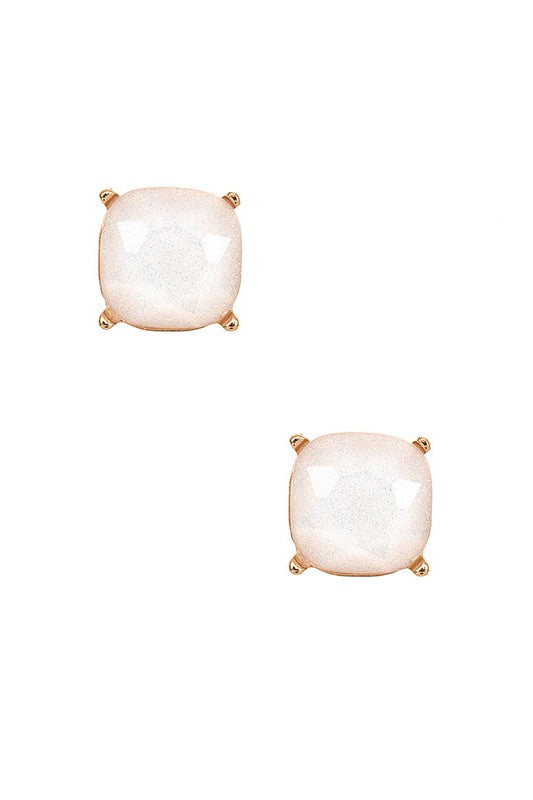 Square Faceted Glitter Stone Stud Earring