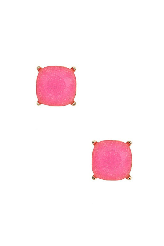 Square Faceted Glitter Stone Stud Earring