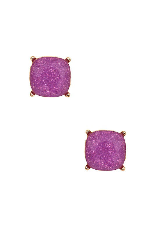 Square Faceted Glitter Stone Stud Earring