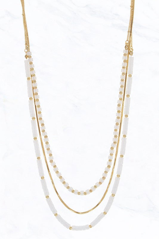 Triple Layer Block Beaded Necklace