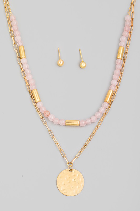 Layered Bead & Coin Drop Necklace