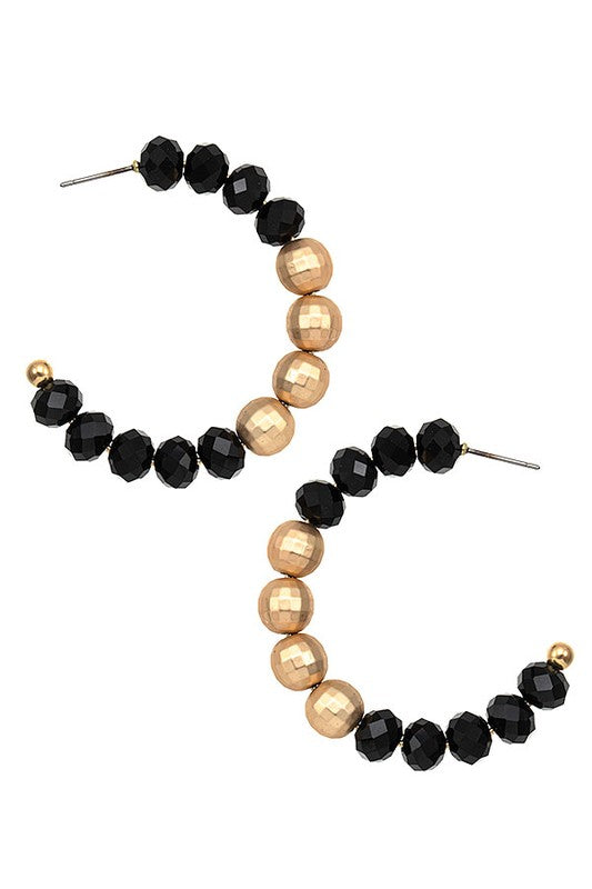 Gold Disco Ball & Crystal Beaded Hoop Earring