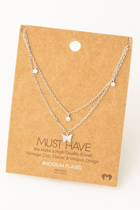 Layered Butterfly & Sparkle Flower Must Have Necklace
