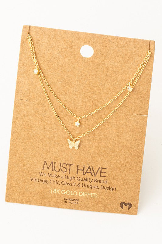 Layered Butterfly & Sparkle Flower Must Have Necklace