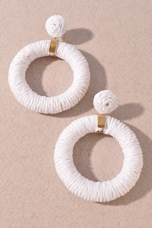 Raffia Wrapped Open Circle Dangle Earrings