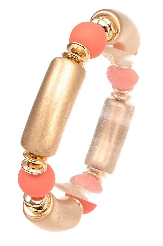 Coated Ball & Gold Bar Stretch Bracelet