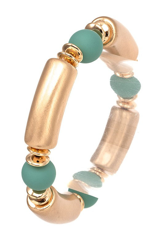 Coated Ball & Gold Bar Stretch Bracelet