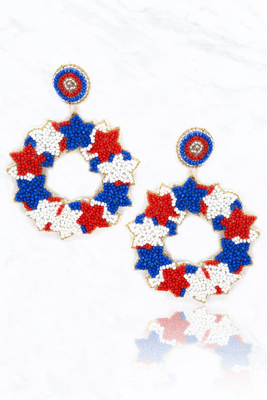 Beaded Patriotic Drop Earring