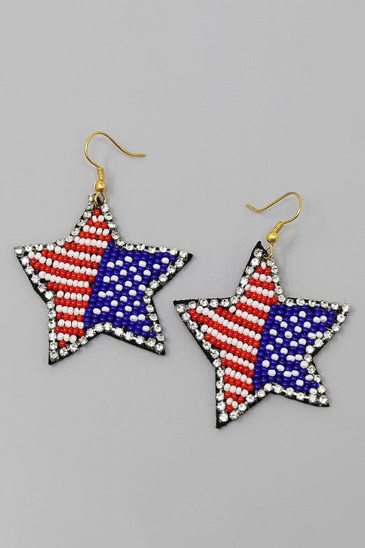 Beaded Patriotic Drop Earring