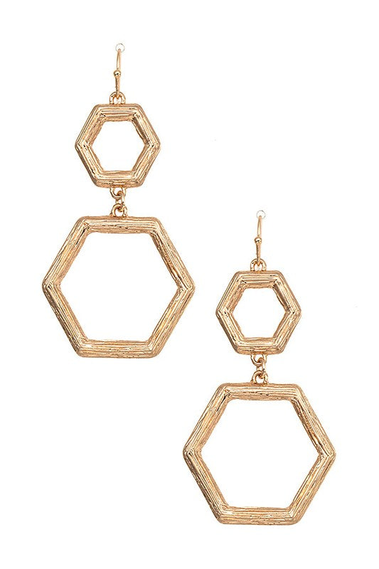 Textured Double Hexagon Earring