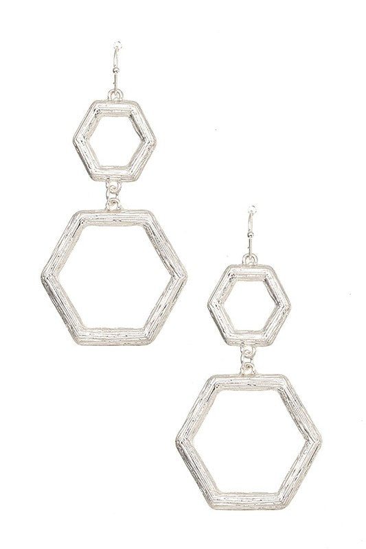 Textured Double Hexagon Earring