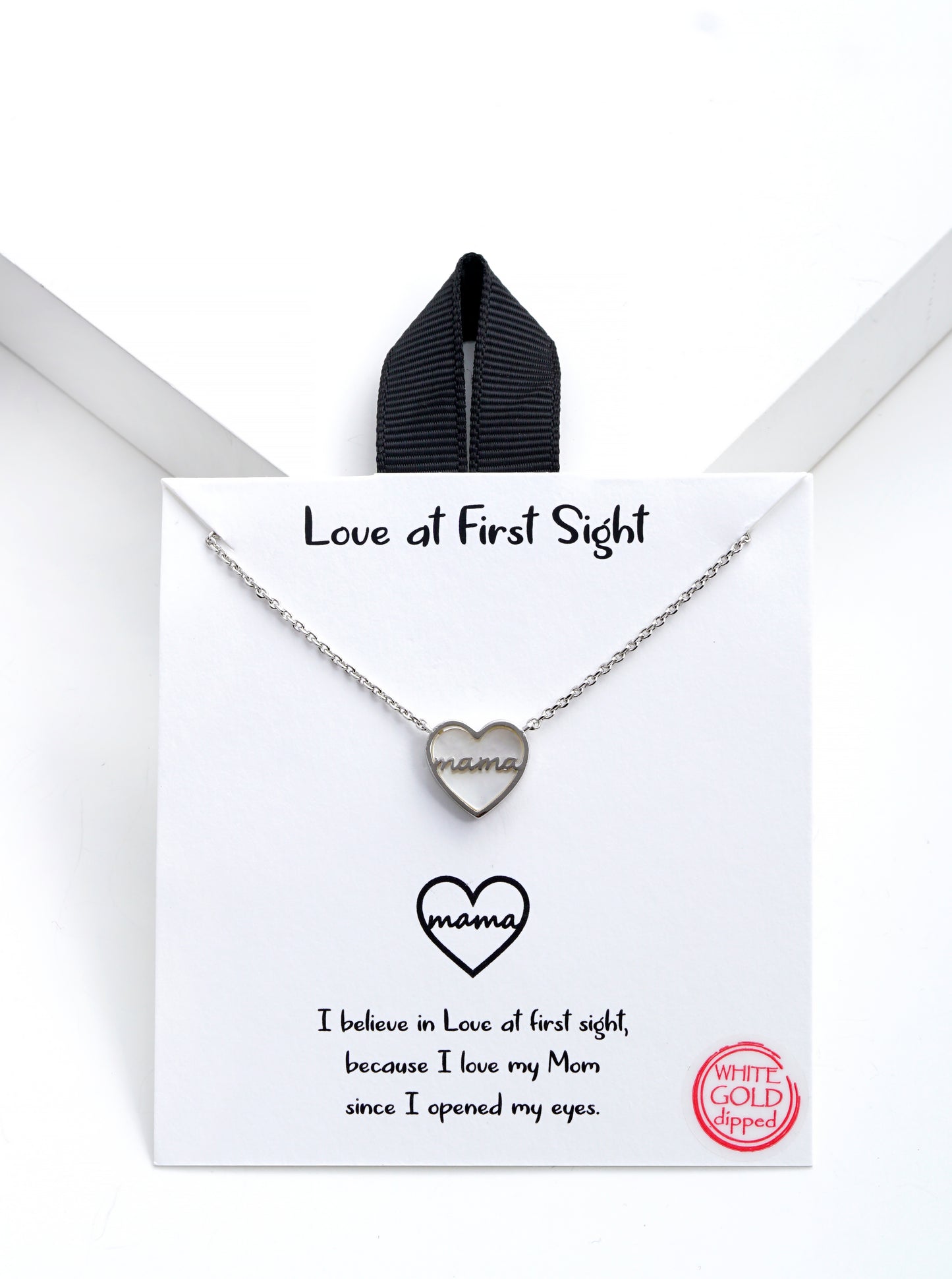 Mama Reversible Mother of Pearl Heart Necklace