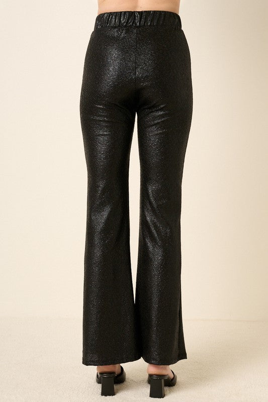 Metallic Foil Flare Leg Pant-Black