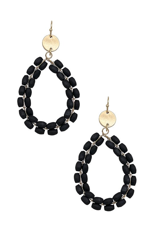 Wood Tube Bead Teardrop Earring