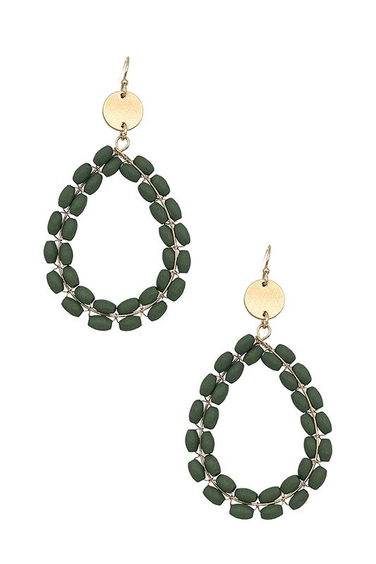 Wood Tube Bead Teardrop Earring