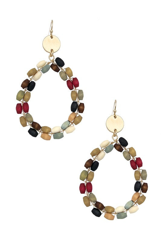 Wood Tube Bead Teardrop Earring