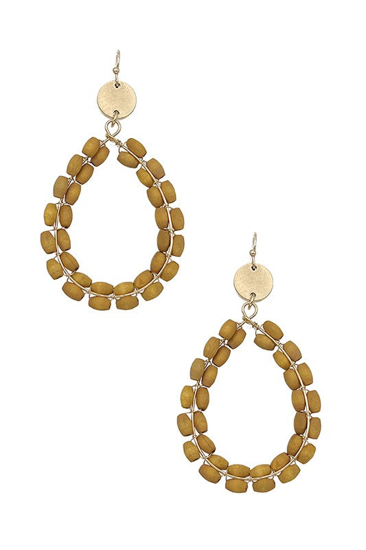Wood Tube Bead Teardrop Earring