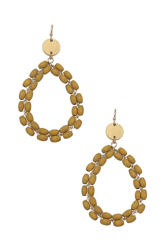 Wood Tube Bead Teardrop Earring