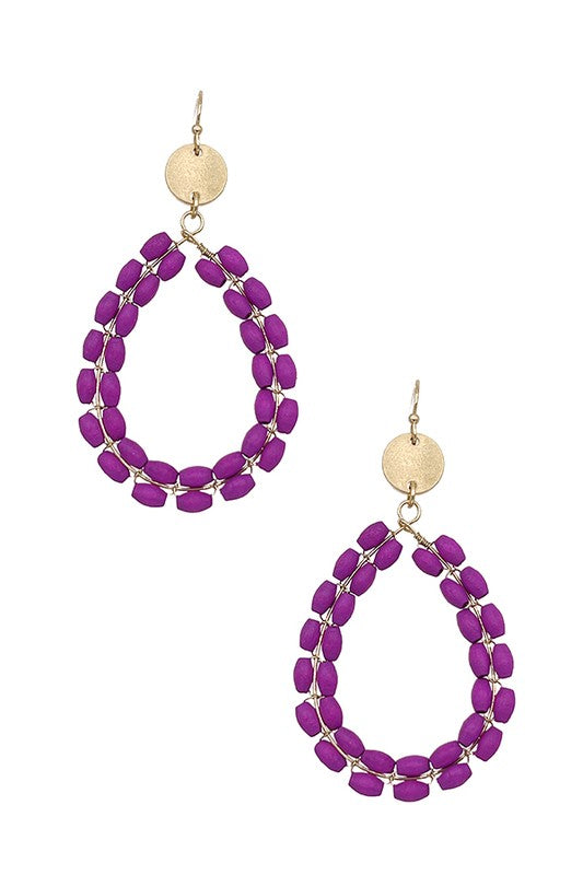 Wood Tube Bead Teardrop Earring