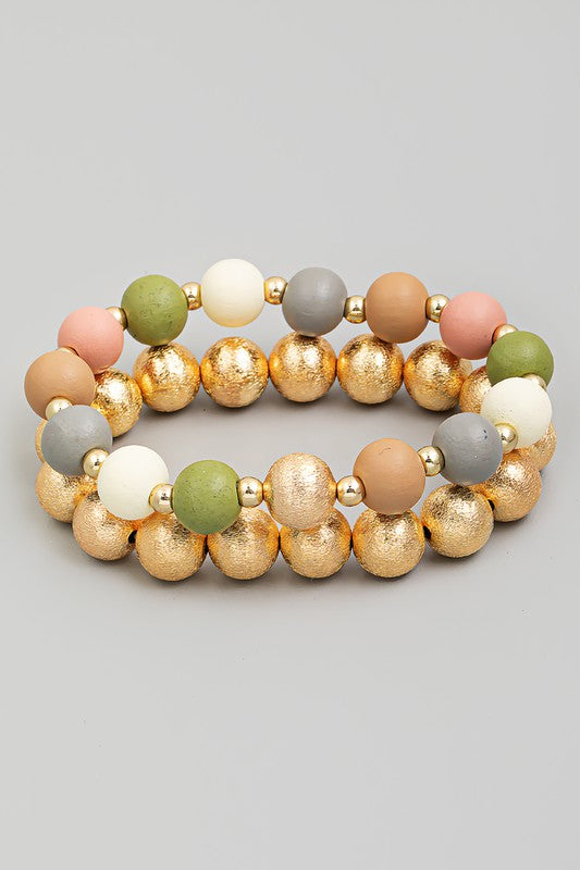 Gold Ball & Beaded Chunky Bracelet Set