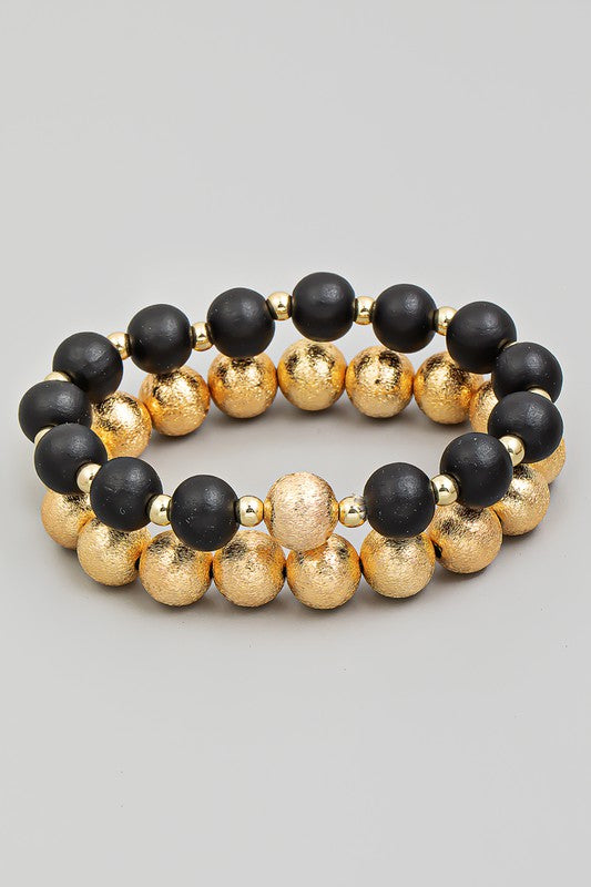 Gold Ball & Beaded Chunky Bracelet Set