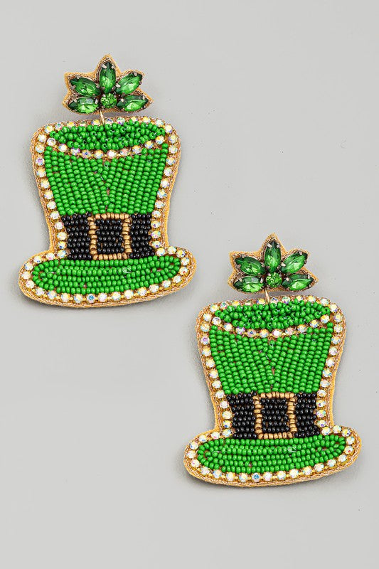 Leprechaun Green Hat Beaded Earring