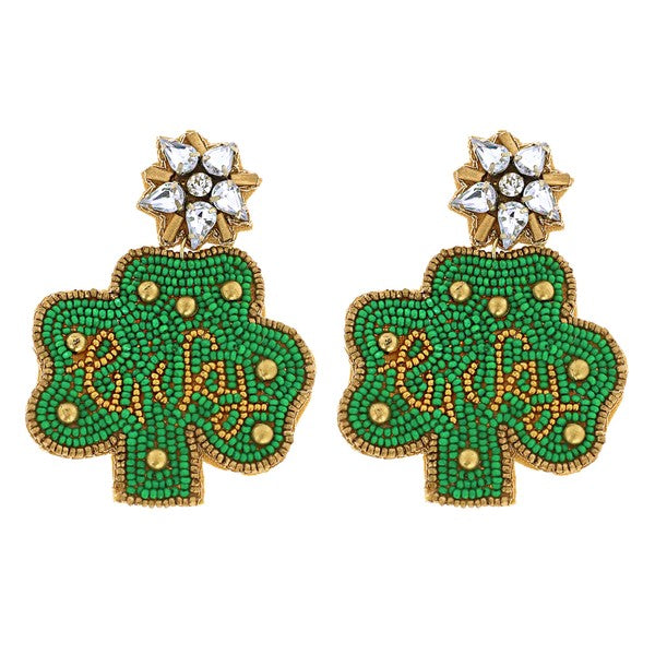 Jeweled Post Beaded Clover Earring