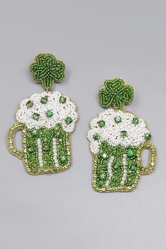 Clover Post Beer Mug Beaded Earring
