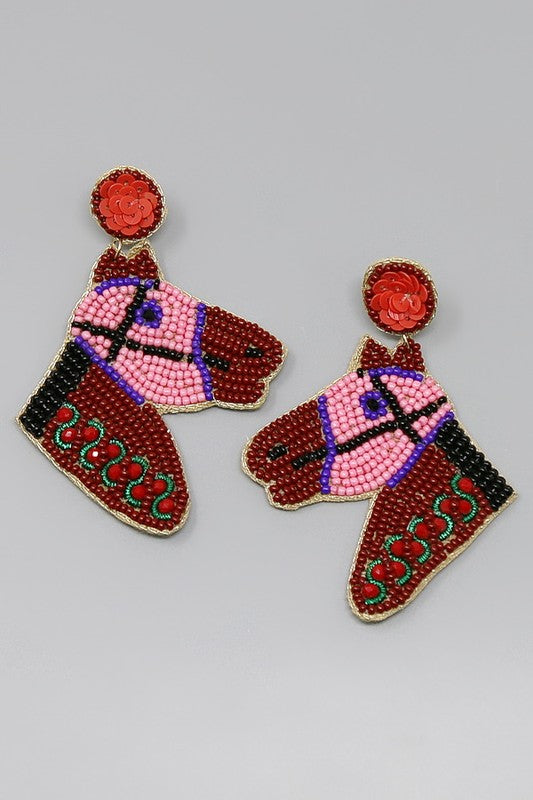 Derby Horse Head Beaded Earring