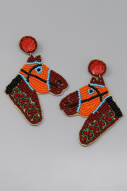 Derby Horse Head Beaded Earring
