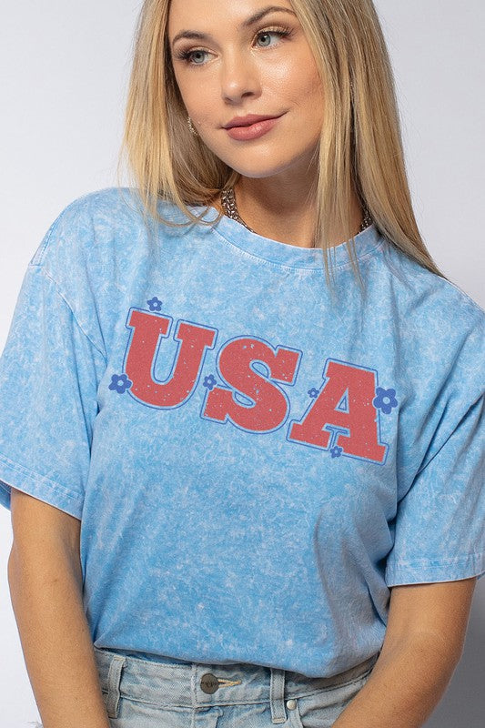 Mineral Wash USA w/Flowers T-Shirt