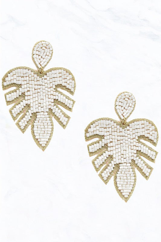 Seed Bead Monstera Leaf Earring