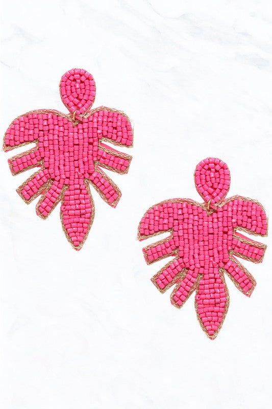 Seed Bead Monstera Leaf Earring
